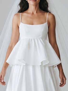 NWT $148 BHLDN Satin Taffeta Peplum XS 0/2 Off White Ivory Wedding Bridal Topper